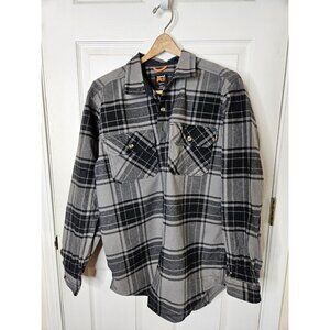 Timberland Pro Shirt Mens L Heavy Cotton Blend Gray/Black Long Sleeve Button Up